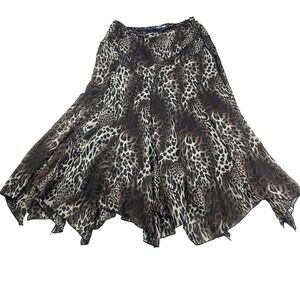 Coco Bianco Scarf Maxi Lined Skirt  Black Brown Cream Animal  Print  Women's L